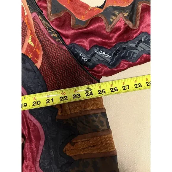 La Coleccion Judith Roberts Jacket Womens Medium Red Black Patchwork Beaded Boho - Picture 11 of 15
